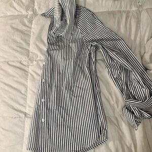 Black and white stipe button down blouse